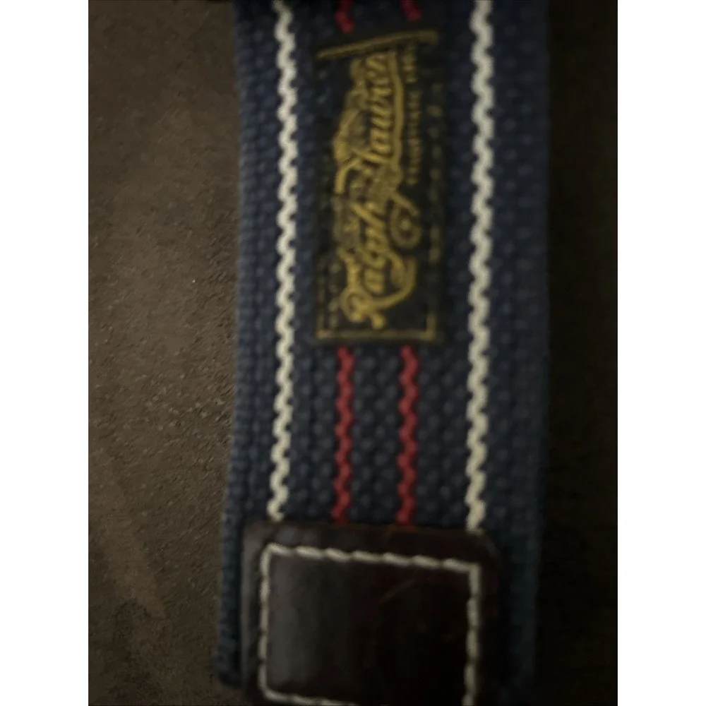 Vintage Polo Ralph Lauren D ring belt 58 inches long blue, Red , leather ends